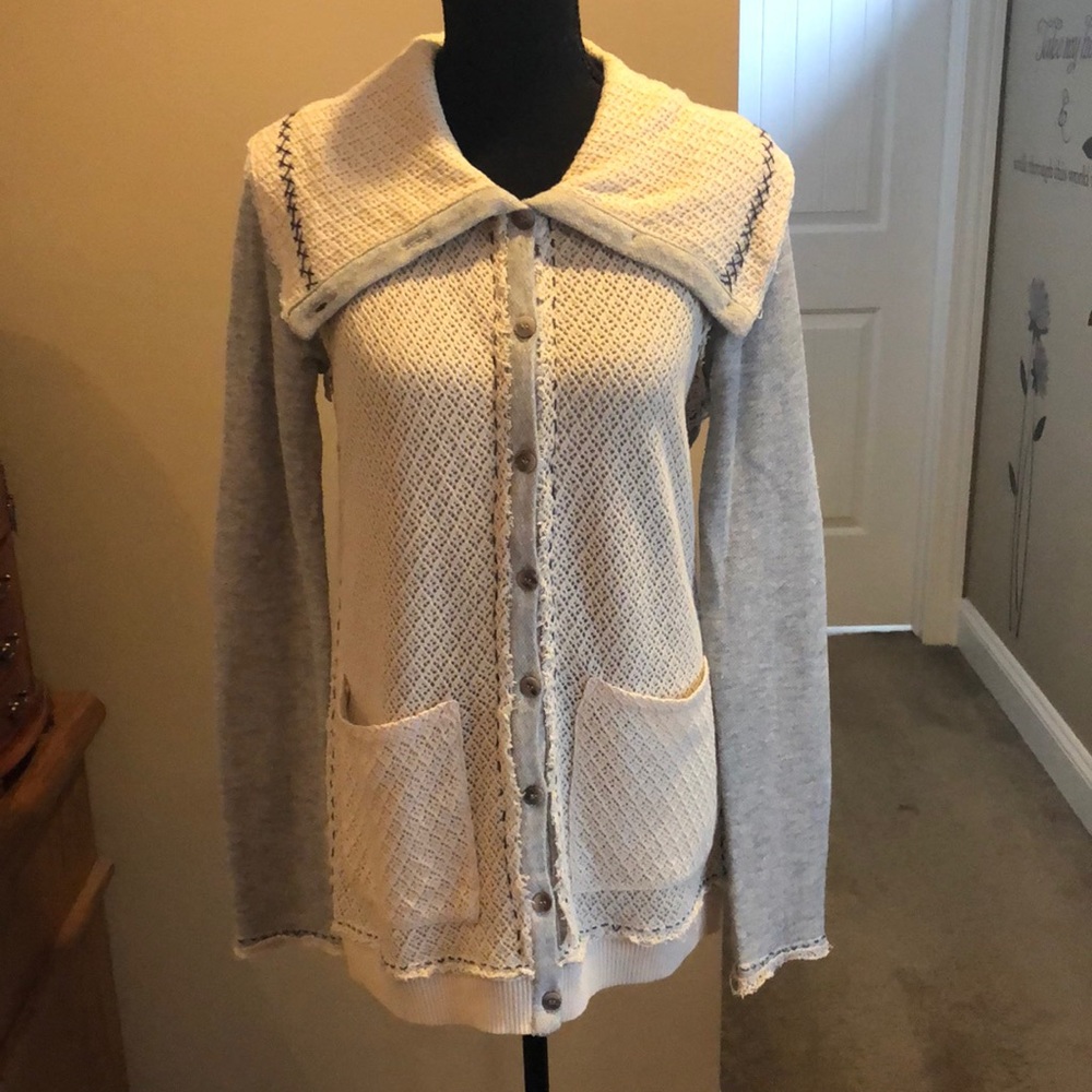 Chic Cream and Gray Women's Cardigan